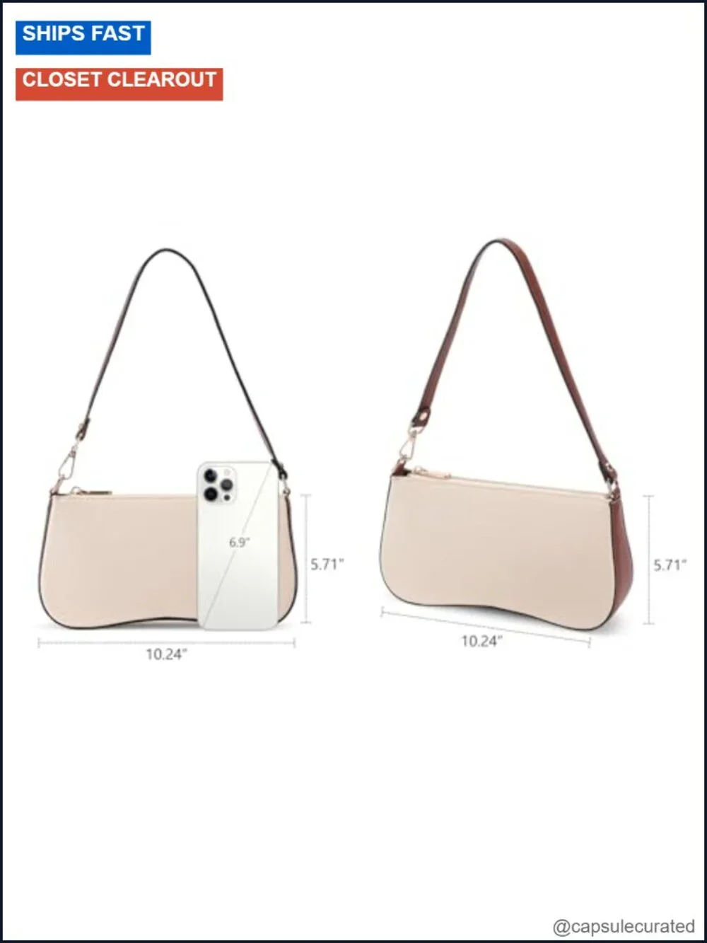 Vegan Leather Hobo Handbag with Removable Straps and Zipper Closure